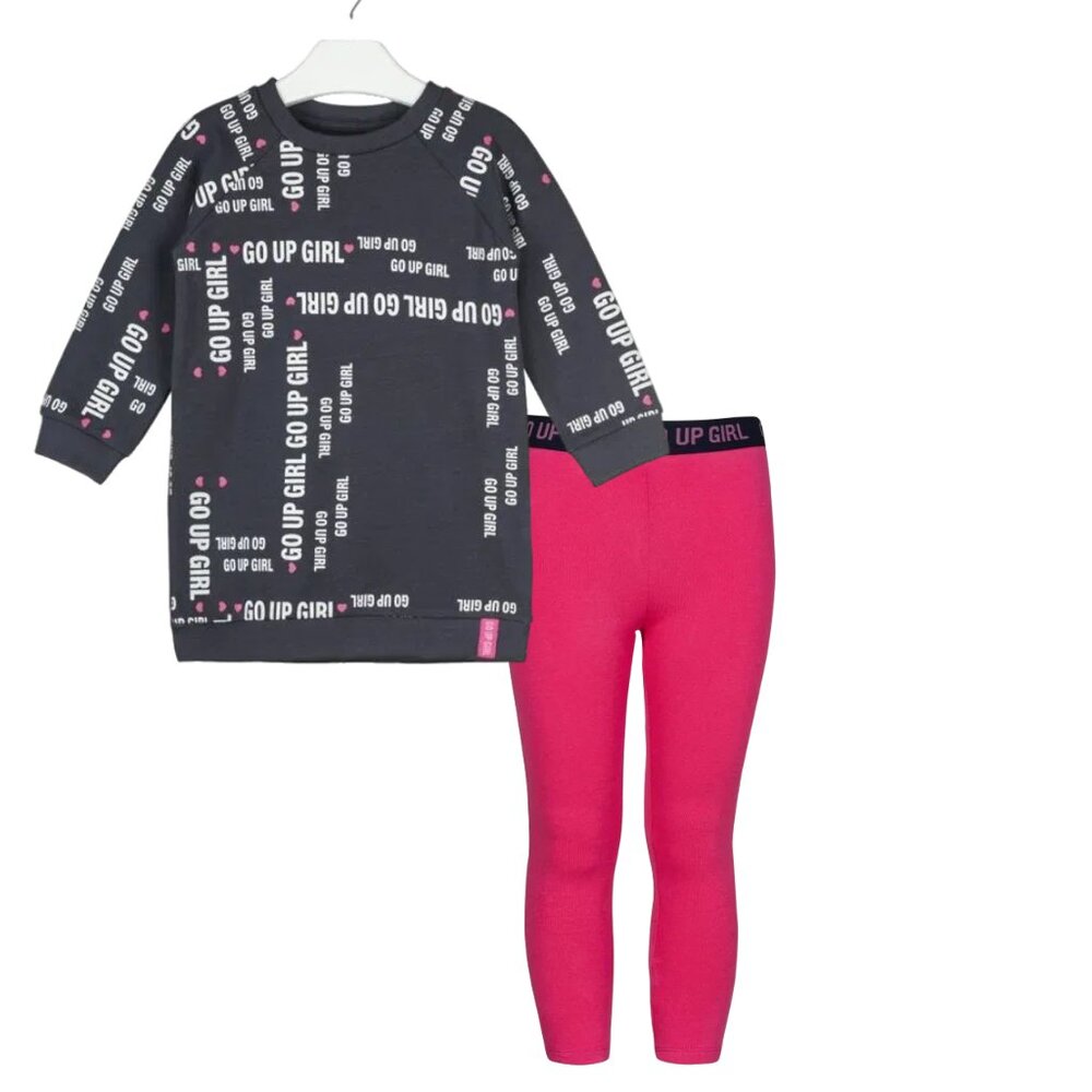 NWT Losan navy fleece dress with print and fuchsia fleece leggings set
